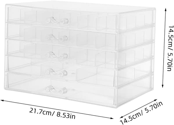 Øreringe Organizer Boks med 5 Skuffer, Plast Smykkeskrin