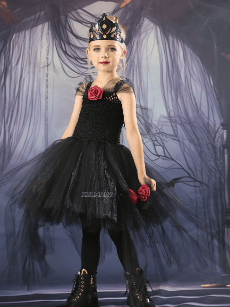 Halloween Heks Vampyr Kostumer Piger Dronning Karneval Party Sort Black XL