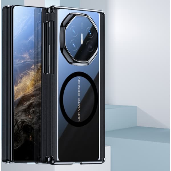 Black Magnetic Phone Case Compatible with Huawei Mate XTs with Clear Glass Back