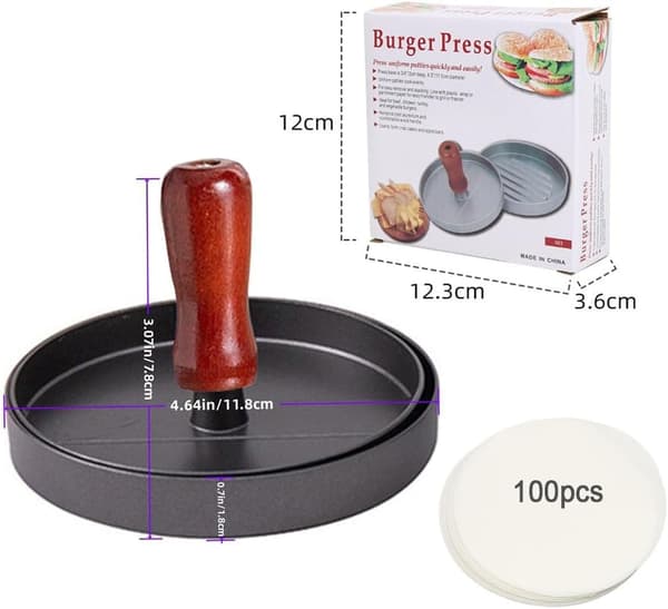 Hamburgerform, köttpress, används för att göra hamburgare, grillat kött, etc.