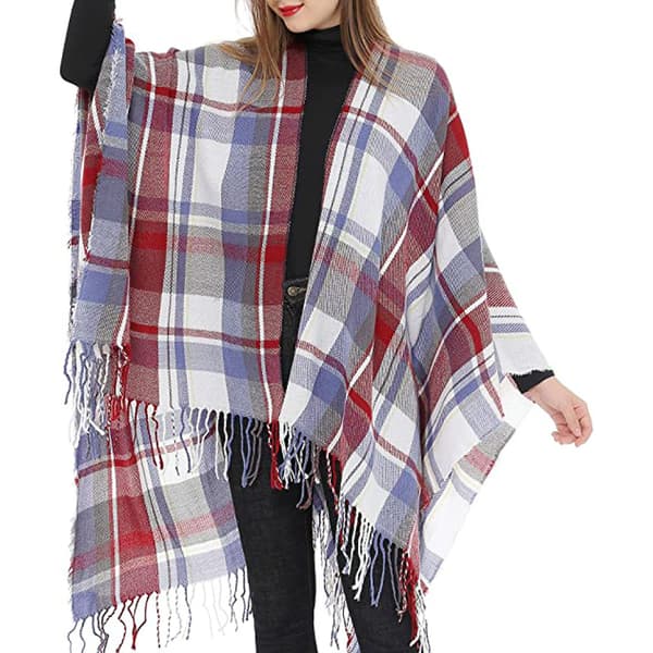 Dame varm sjal wrap åben front poncho kappe farveblok sjal