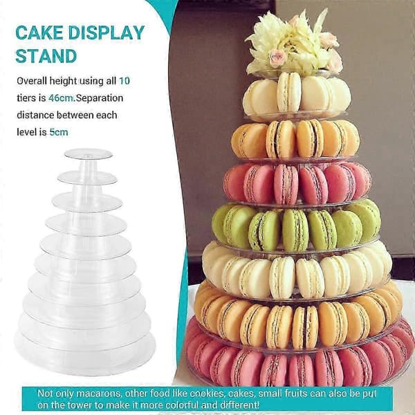 10-vånings torn Macaron Macaron Displayställ Runt Tårtställ PVC-bricka Födelsedagsbröllopsdisplayställ Tårtdekorationsverktyg