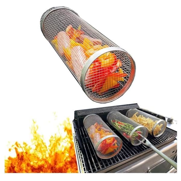 2 st Grillkorgar i rostfritt stål, Utomhus Grillkorg för grönsaker, Cylindriska Grillkorgar, Biff[JUN]
