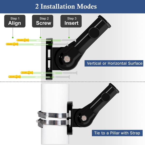 Flagpole Holder Adjustable Bracket for Outdoor Use - Heavy Duty Aluminum Multi-Position Mounting Bracket, Rust-Proof With Hardware, 1\" Inner Diameter