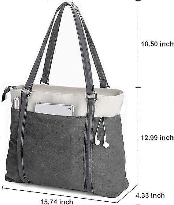 Women's Work Bag, Lightweight, Paneled Canvas, 15.6 Inch, Brown