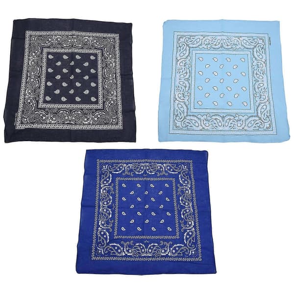 3 Bandanas Mand og 57 X 57 Cm Kongeblå + Blå + Marineblå
