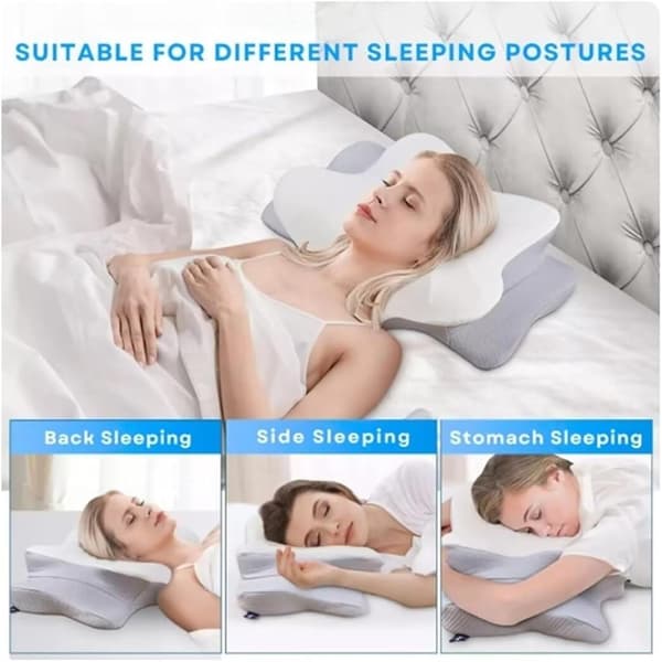 Sommerfuglformet Nakkepute i Memory Foam - Ergonomisk Sidestøtte med Langsom Restitusjon for Dyp Søvn (Grå)