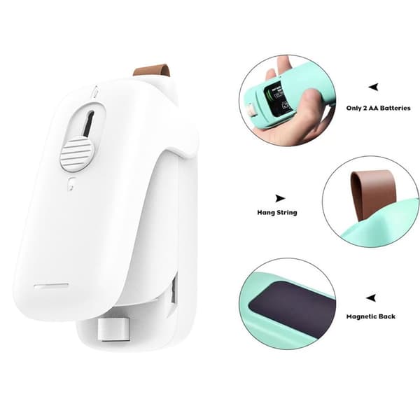 1 STK (hvid med batteri) Mini Sealer, 2 i 1 Mini Poseforsegler Ba