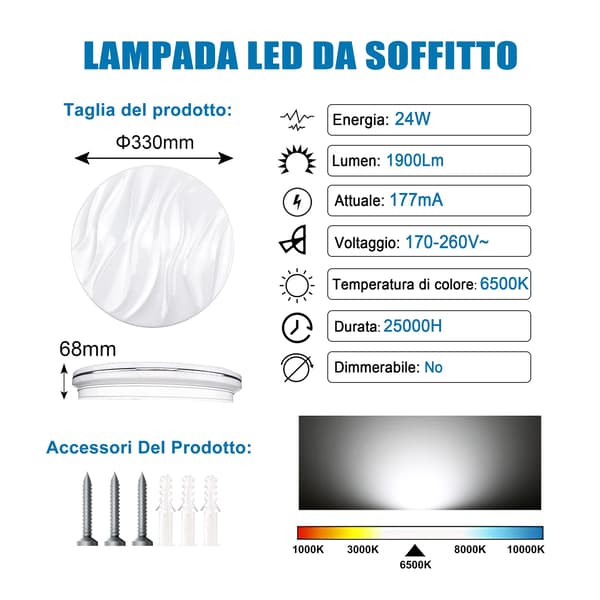 38CM LED Ceiling Light, 36W Modern Cool White Ceiling Lighting 6000K, White Wave Stripes, Ceiling Lamp is Suitable for Living Room