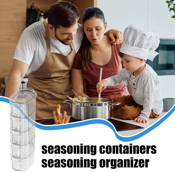 5-Tier Stackable Spice Container, Transparent PET with Sealed PP Lid, Reusable Organizer for Kitchen, Camping, and Picnic