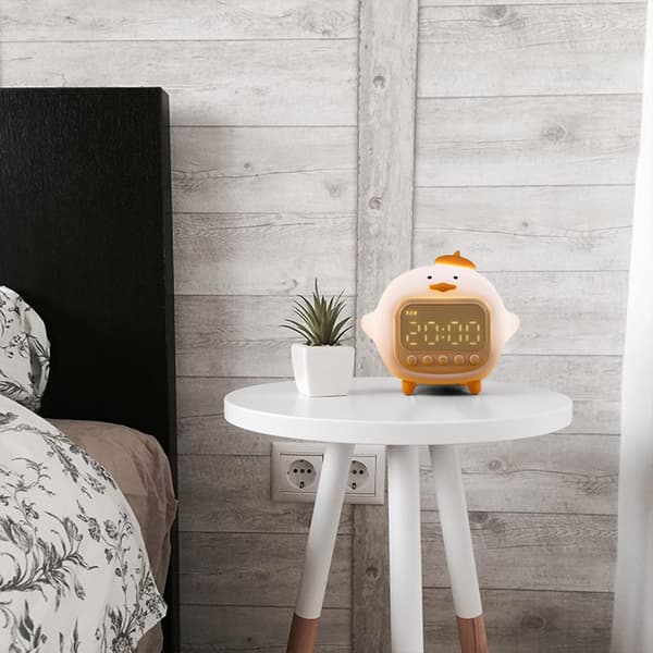 (White) Children's Alarm Clock Cute Hug Duck Alarm Clock Night Light