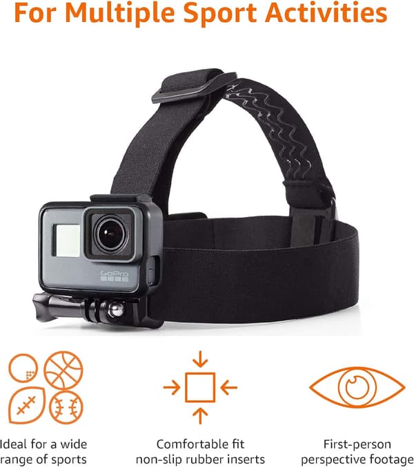 Head Strap Camera Mount for GoPro, Waterproof Headband Camera Mount Compatible with All GoPro Cameras, Black