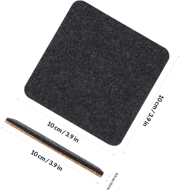 Felt and Cork Coasters Square Cup Coasters 8 Pcs Black 10x10 cm Absorbent Drink Coasters