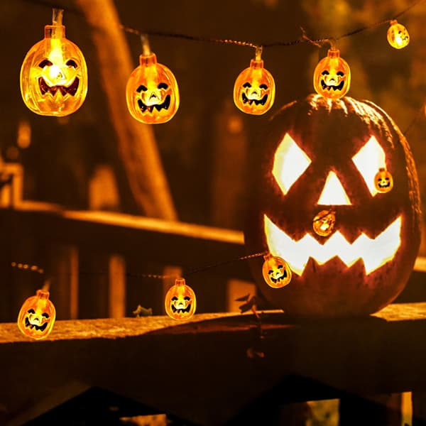 Halloween-dekoration, 2 m + 10 stk LED-orange græskar lyskæder B