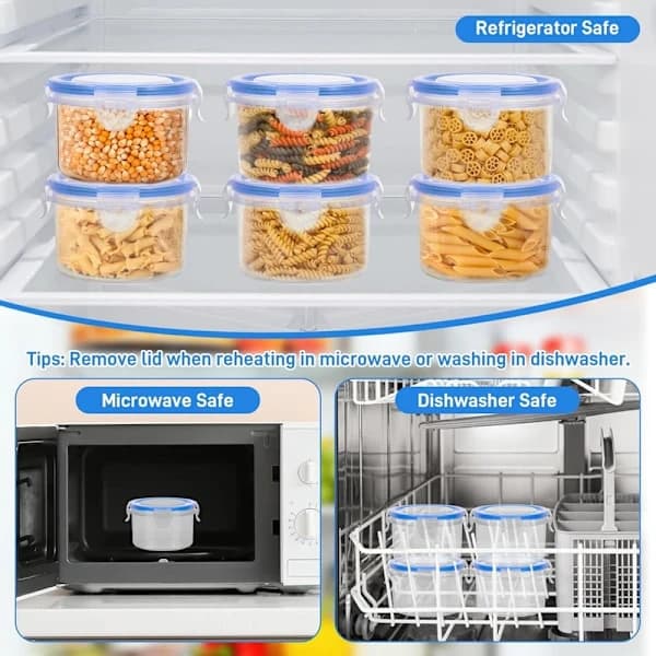 6-pack 300 ml airtight food containers with lids, reusable clear PP snack boxes for kitchen, refrigerator, and meal prep