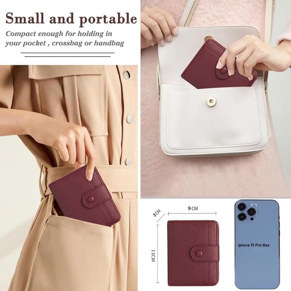 Small Soft Leather Wallet for Women Mini with Coin Compartment Burgundy