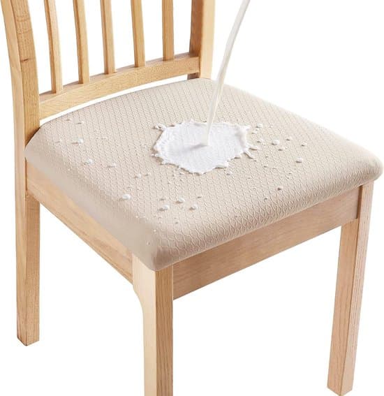 4-delt beige elastisk avtakbart vanntett stoltrekksett for spisestue