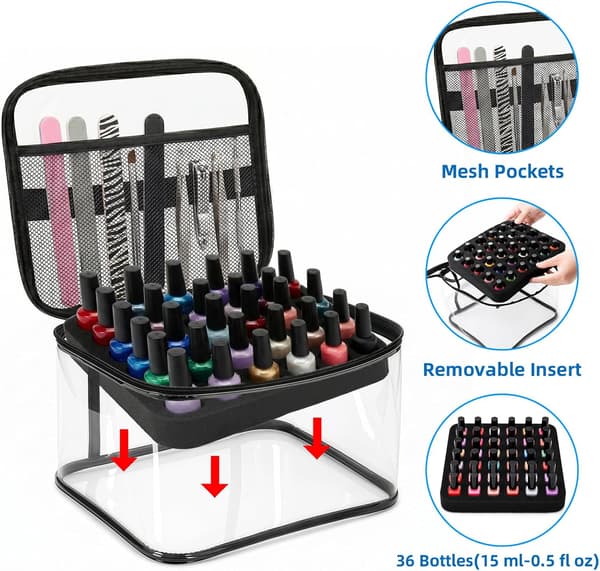 2-pack nagellacksorganisatör rymmer 36 flaskor, klar PVC-väska