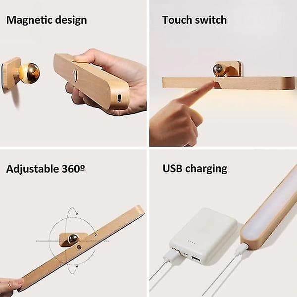 Dimmable LED Wall Lamp with Touch Switch and Battery, Wooden Wall Lamp, 4W, USB Rechargeable Cabinet Light