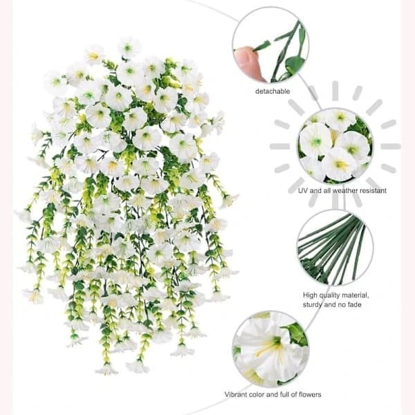 Artificial Hanging Flowers 2-pack, UV-Resistant Morning Glory Vines 75 cm White