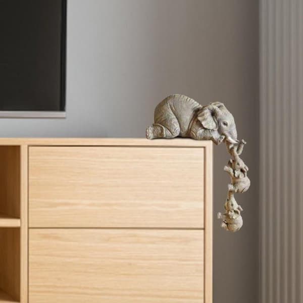 Elephant Figurine 3-piece - Elephant Decoration - Elephant Decor - Wall Decoration - Two Babies Hanging from Mother