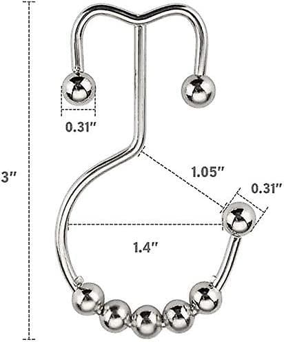 Duschdraperikrokar Ringar, Rostfritt Stål Duschdraperiringar Metall Dubbla Glidande Duschkrokar, Nickel, Set med 24 Krokar