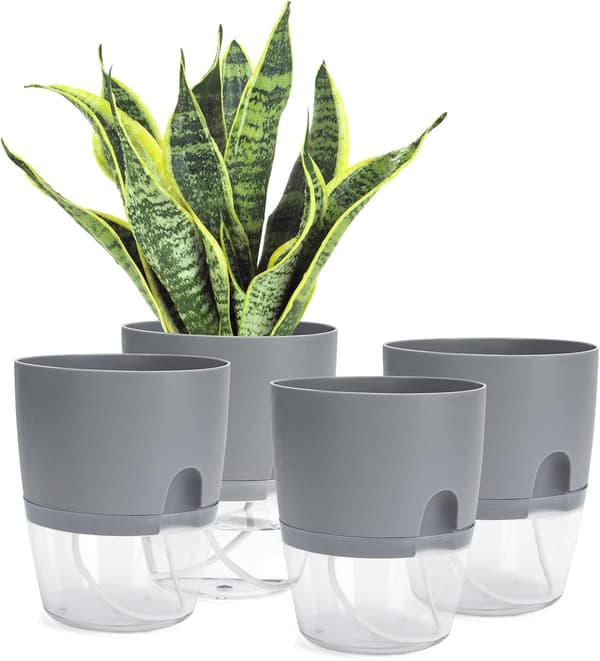 Selvvannende blomsterpotte for innendørs bruk, blomsterpotter med vanningssystem grå (4 stk) Grå Grey