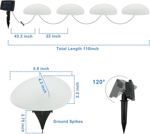 Sett med 4 solcellelamper utendørs vanntette solcellesteiner hagelamper dekorative med kaldhvit LED, kaldhvit (bt)