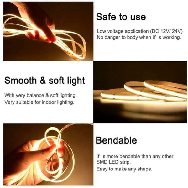 528LED 10MM 12V COB LED-stripe lys RA90 5M fleksibel stripe bar LED-stripe 6000K hvitt lys for soverom hjem