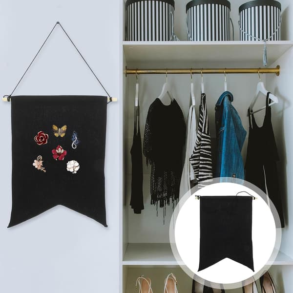 Lærred Pin Display Banner Væghængende Broche Organizer Sort Træpind Holder til Smykkeopbevaring og Badge