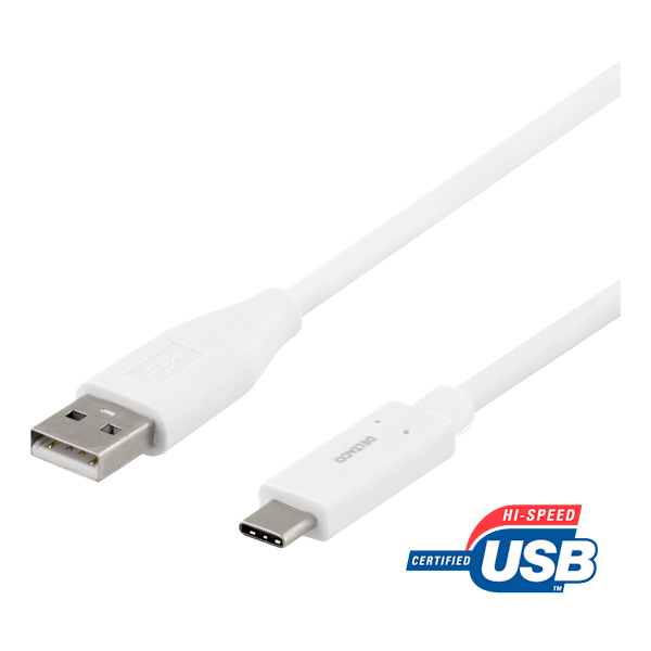 USB-C til USB-A-kabel, 1,5 m, 3A, USB 2.0, hvit Vit