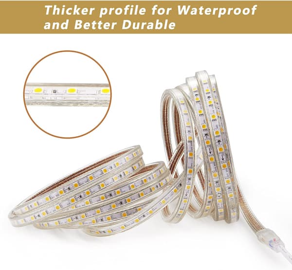 Varmvit - 2M LED-stripe, superlys 220v LED-stripe med bryter