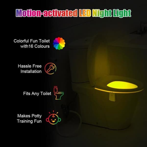LED-wc-valo, 16 väriä, wc-istuinvalo liiketunnistimella