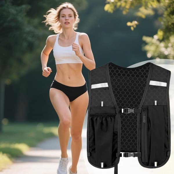 Lightweight Running Vest with Hydration Bladder and Phone Holder, Reflective, Black
