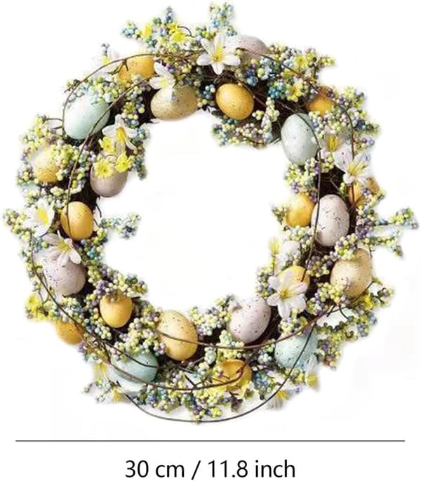 Easter Wreath with Eggs and Mixed Branches Spring Flowers Berry Garland Decor Front Door Decoration Suitable for Home Wall Hanging