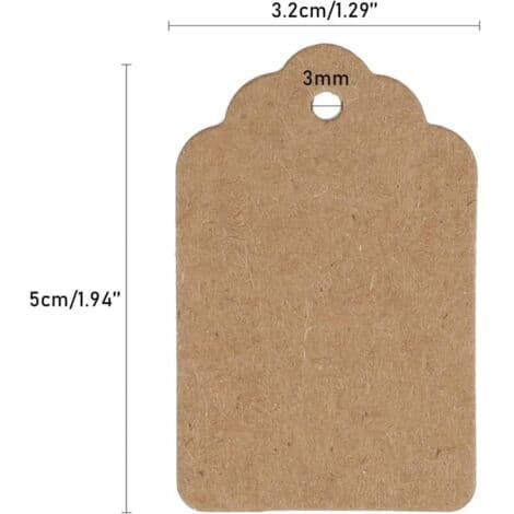 200 stk. Kraft-prislapper, etiketter 3,2 x 5 cm, merkelapper for butikk, klær og smykker, brun