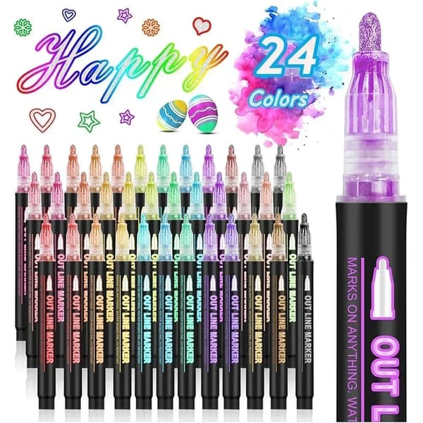 24-Pack Glitter Pens - Metallic Outline Pens with Double Line 24 Färger