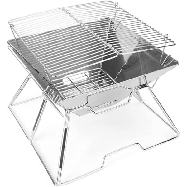 Bærbar sammenklappelig grill, kulgrill i rustfrit stål til campingture og picnic, sølv 36 x 20 x 5 cm