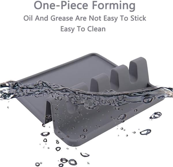 Spoon Rest, 2-Piece Silicone Utensil Rest, Heat-Resistant Kitchen Organizer for Spoons, Spatulas, and Forks, Gray