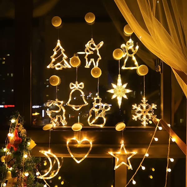 4 stk. lyssterke julevinduslamper LED sugekopp jul