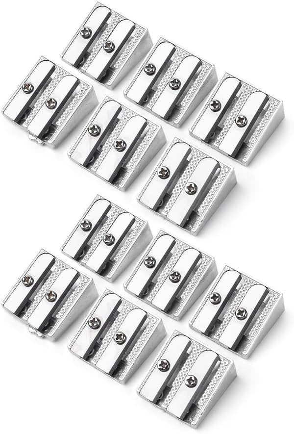 Handheld metal pencil sharpener with 2 holes, 12-pack, silver, color pencil sharpener, pencil sharpener