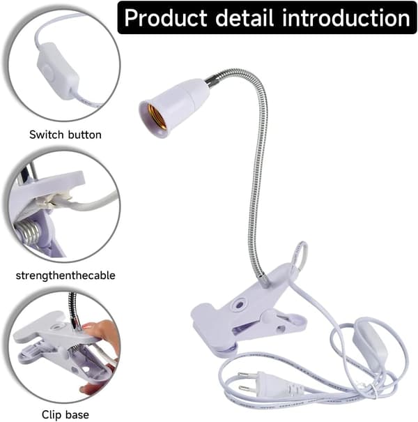 E27 Clamp Lamp 2 pcs 45W Desk Lamp with Switch Flexible E27 Clamp Lamp, Adjustable 360° Gooseneck