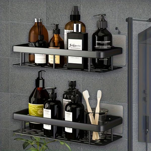 Wall-Mounted Shower Caddy with Large Capacity, Drill-Free Floating Shelf for Bathroom and Kitchen