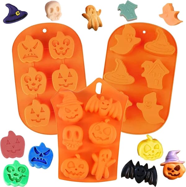 Orange Halloween Silicone Mold - 3D Pumpkin Face, Skull Candy, Chocolate, Cake Decoration