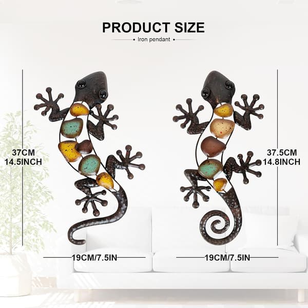 Metal Gecko Wall Decor Large 2-pack, Outdoor Lizard Wall Art (38 cm)