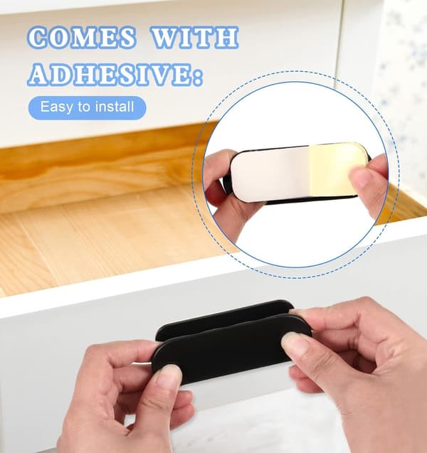 Self-adhesive sliding door handle, 2 pieces black, no drilling, for kitchen and cabinets
