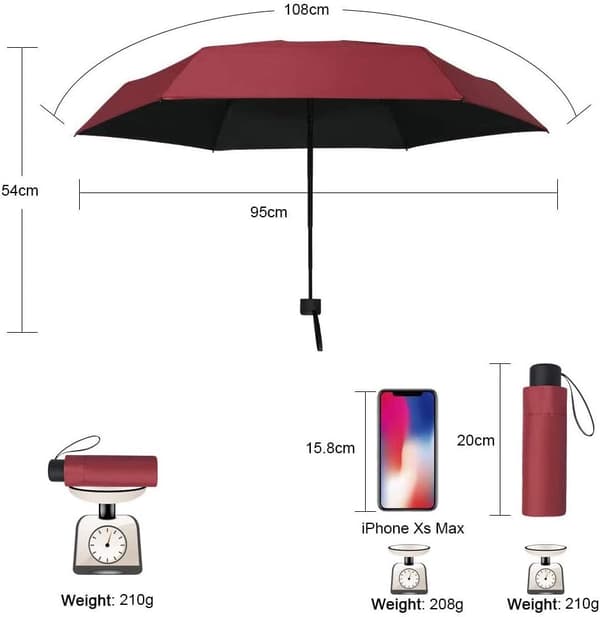 Rött hopfällbart vinparaply, mini solparaply, fick- och reseparaply