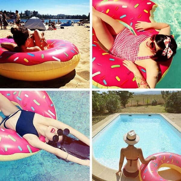 90 cm Rosa Donut Pool Float Oppustelig Cirkel Badering til Børn Voksen Tur På Pust Op Børns Lilo Rund Stol Vand Lounge