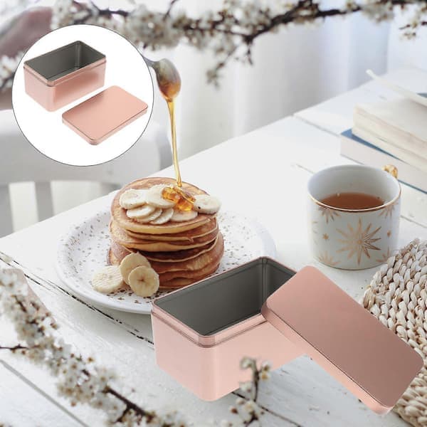 Rectangular Tin Box Mini Portable Tea Leaf Storage Container Candy Organizer Home Storage Box - 13x8x6cm (Gold)
