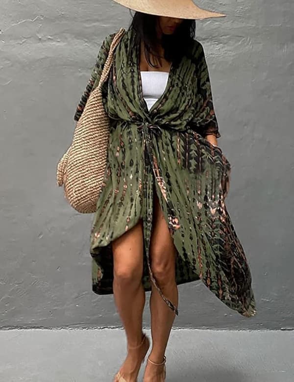 Strandklänning Dam Sommar Kimono Bikini Cover Up Tunika Kofta